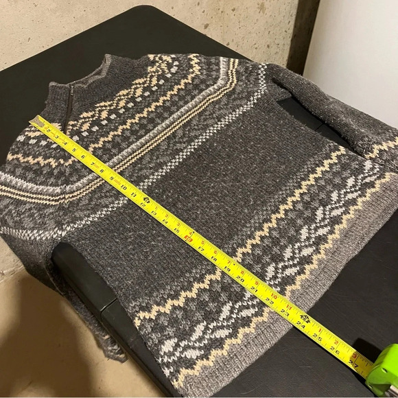 Vintage Women's S Sweater Fair Isle Wool Blend Mock Neck Zipper Cozy Grey - Picture 6 of 6